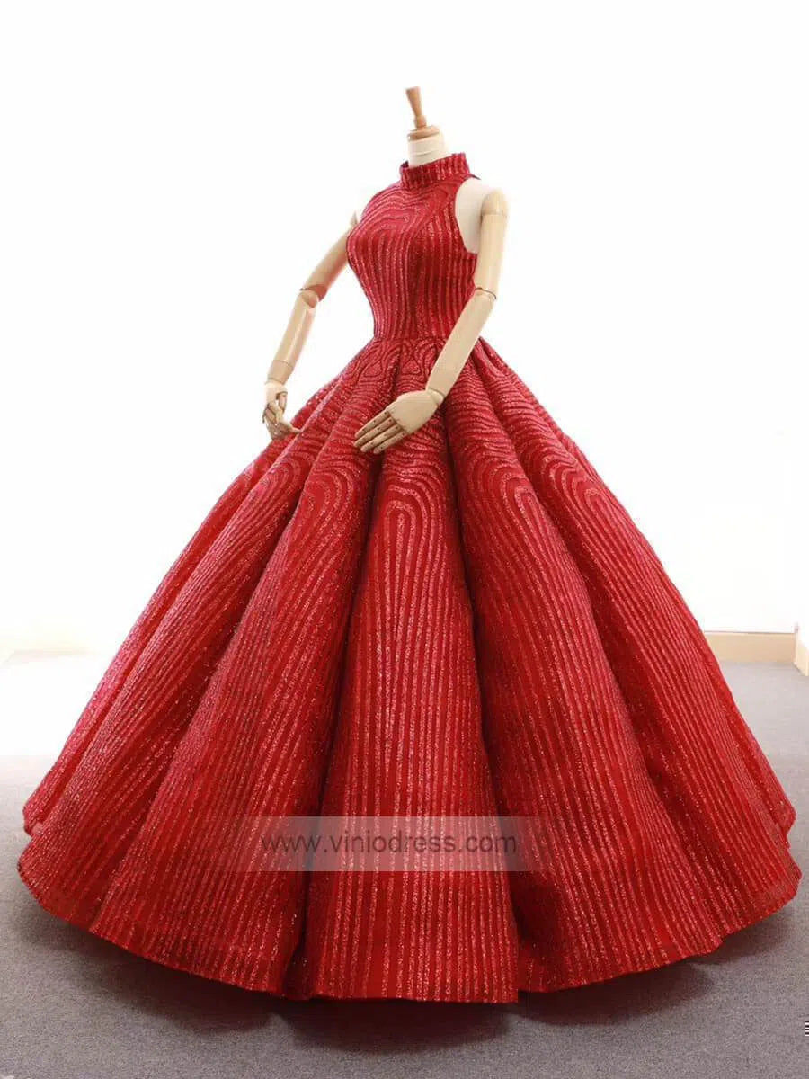 Red High Neck Modest Ball Gowns Vintage Prom Dress FD1218 viniodress-prom dresses 2025 -Viniodress-Red-Custom Size-