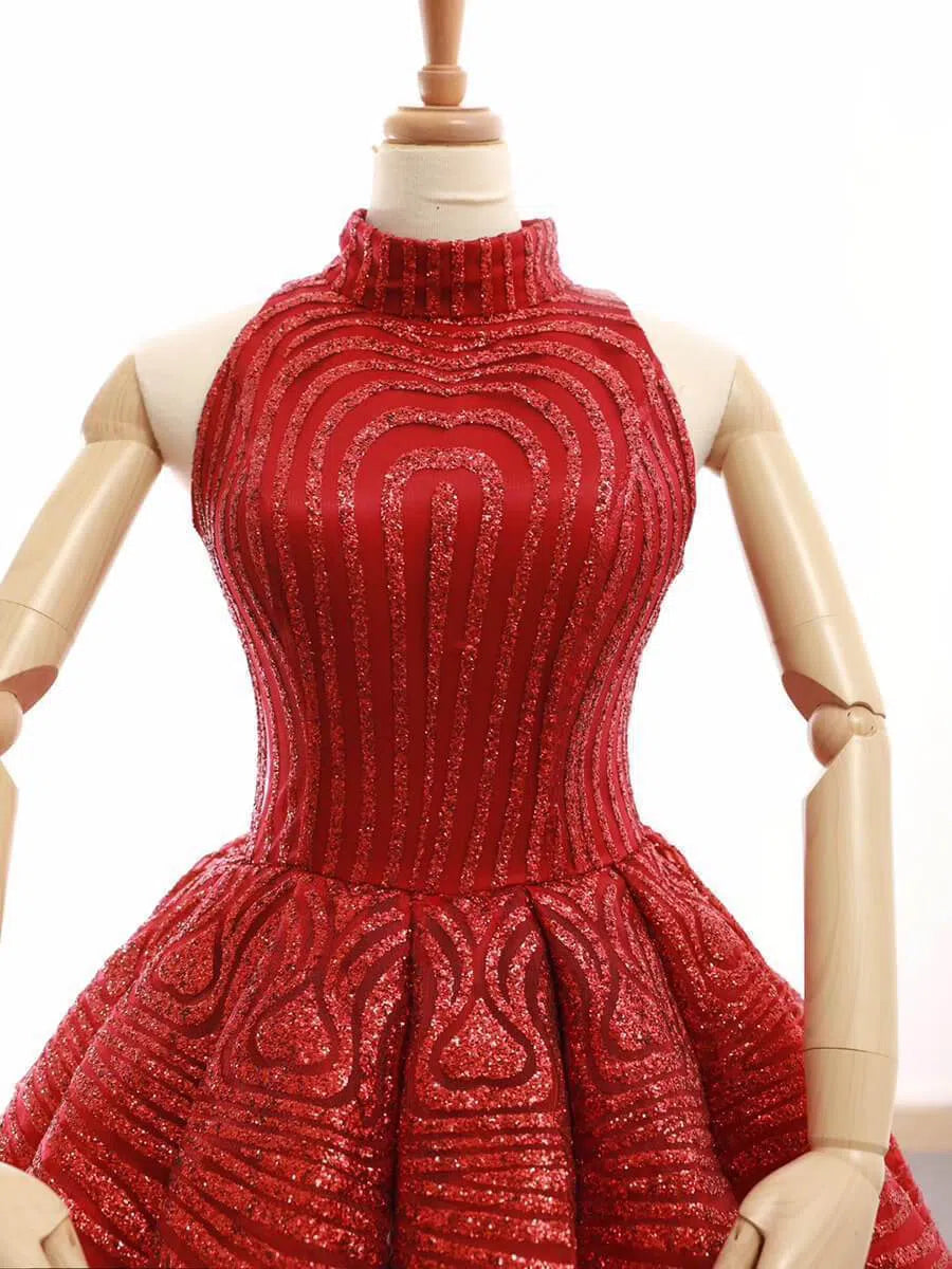 Red High Neck Modest Ball Gowns Vintage Prom Dress FD1218 viniodress-prom dresses 2025 -Viniodress-Red-Custom Size-