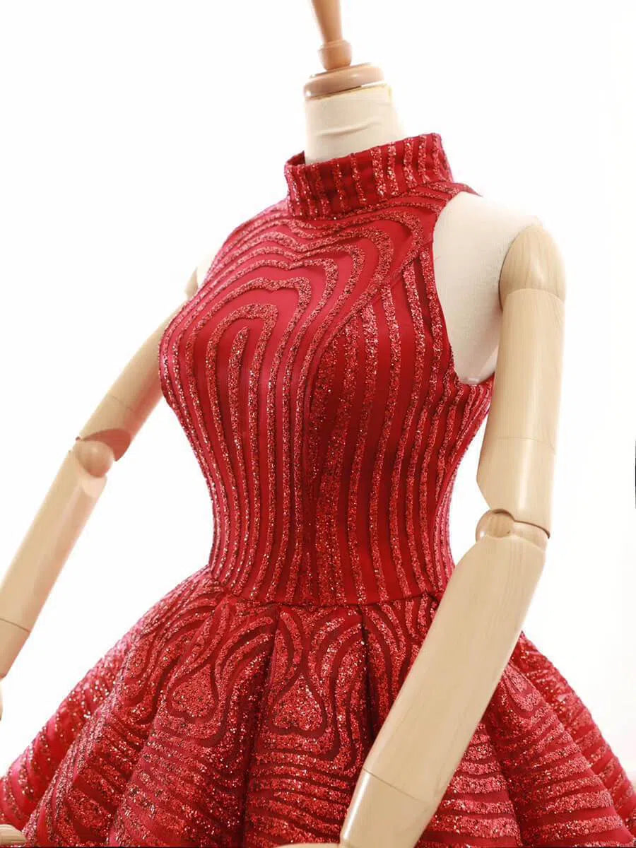 Red High Neck Modest Ball Gowns Vintage Prom Dress FD1218 viniodress-prom dresses 2025 -Viniodress-Red-Custom Size-