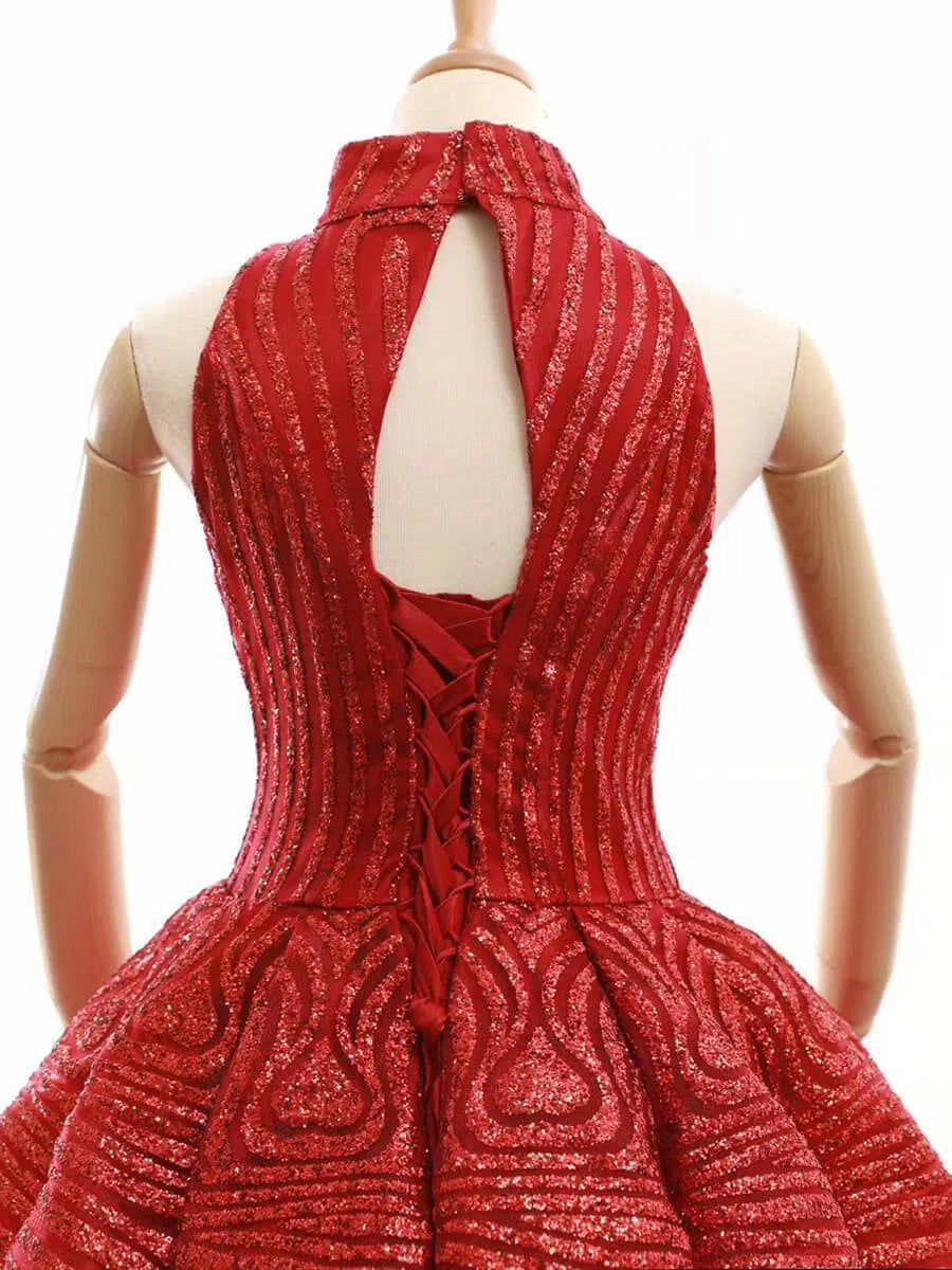 Red High Neck Modest Ball Gowns Vintage Prom Dress FD1218 viniodress-prom dresses 2025 -Viniodress-Red-Custom Size-