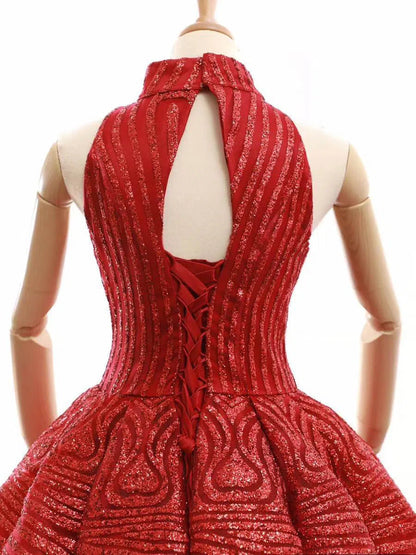 Red High Neck Modest Ball Gowns Vintage Prom Dress FD1218 viniodress-prom dresses 2025 -Viniodress-Red-Custom Size-