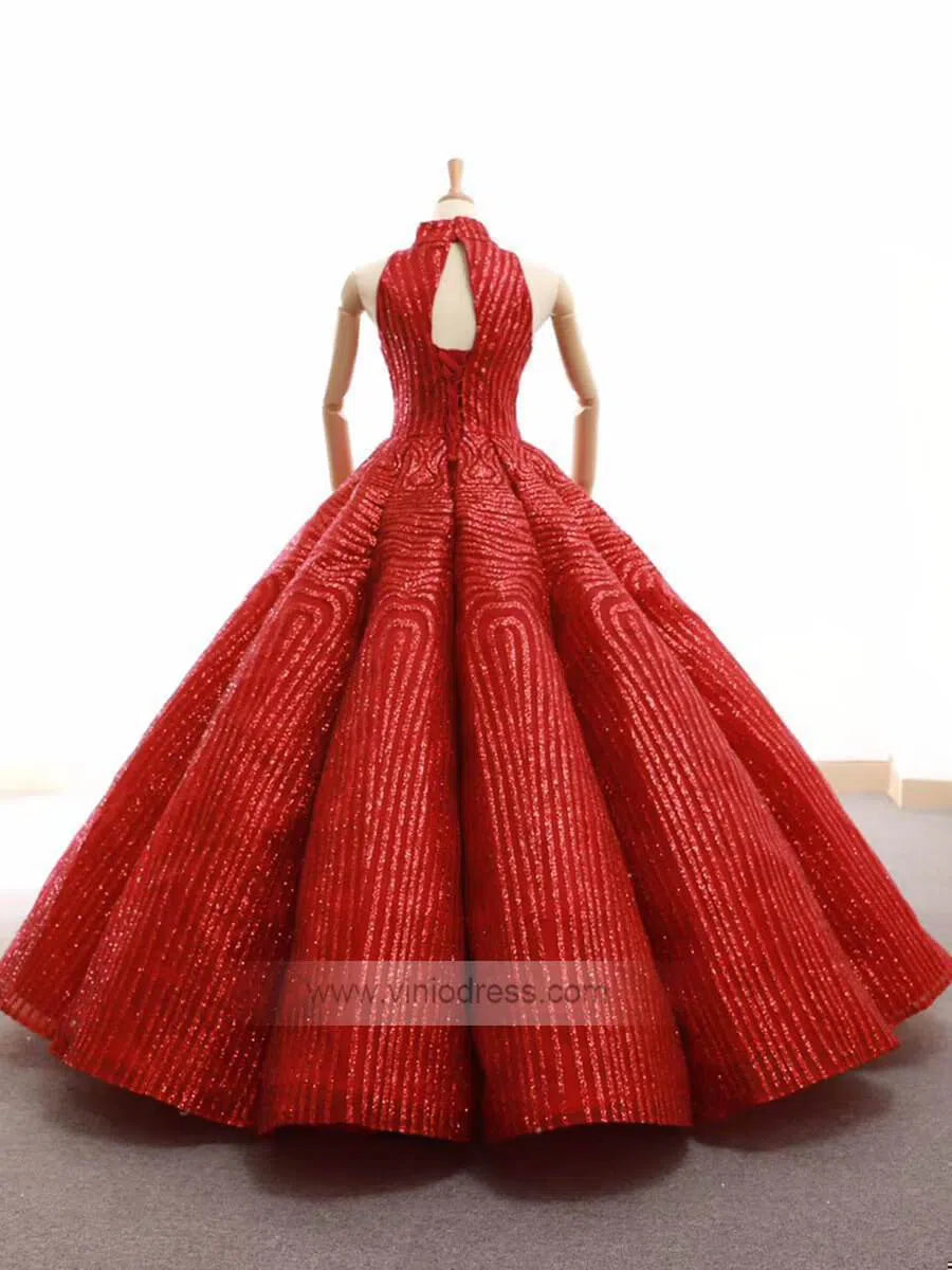 Red High Neck Modest Ball Gowns Vintage Prom Dress FD1218 viniodress-prom dresses-Viniodress-Viniodress