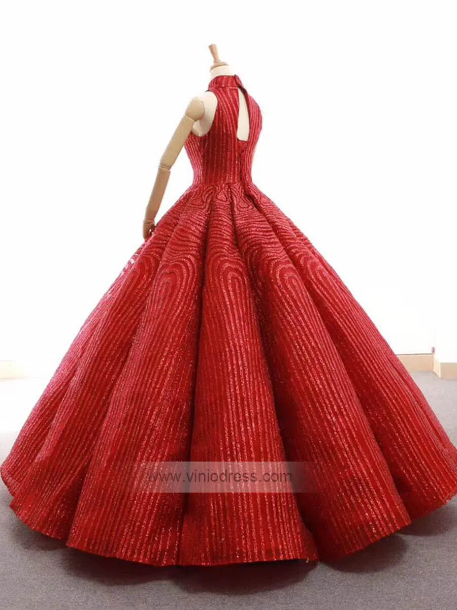 Red High Neck Modest Ball Gowns Vintage Prom Dress FD1218 viniodress-prom dresses-Viniodress-Viniodress