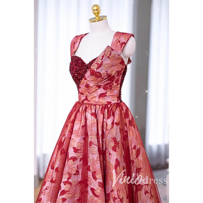 Red Jacquard Prom Dresses Long Sweetheart Neck FD3409 Off the Shoulder-prom dresses 2025 -Viniodress-Red-Custom Size-