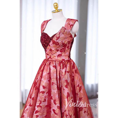 Red Jacquard Prom Dresses Long Sweetheart Neck FD3409 Off the Shoulder-prom dresses 2025 -Viniodress-Red-Custom Size-