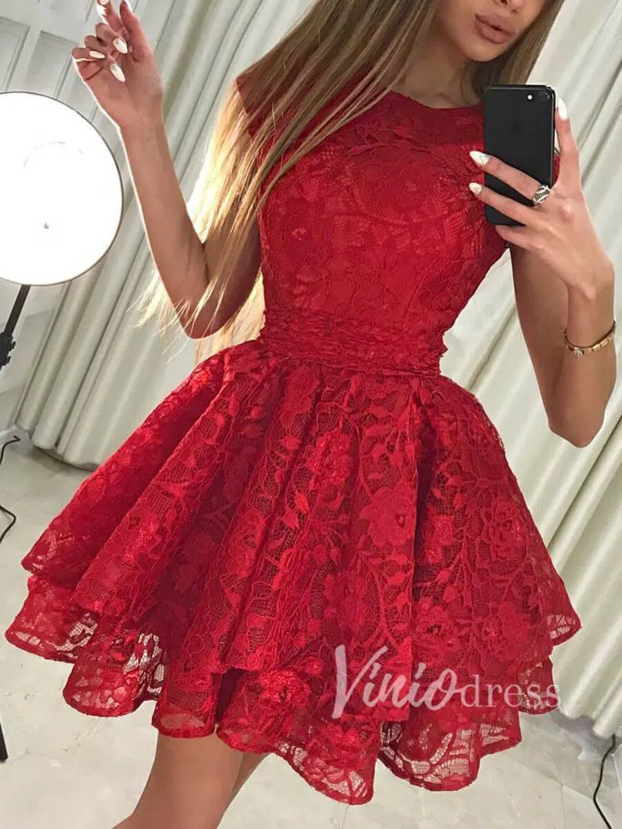 Short Prom Dresses 2025 Cheap Red Lace Homecoming Dresses Short Cocktail Dress SD1103-homecoming dresses-Viniodress-Red-Custom Size-Viniodress