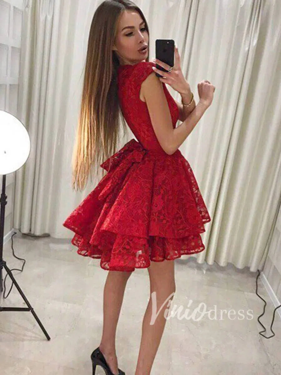 Short Prom Dresses 2025 Cheap Red Lace Homecoming Dresses Short Cocktail Dress SD1103-homecoming dresses-Viniodress-Red-Custom Size-Viniodress