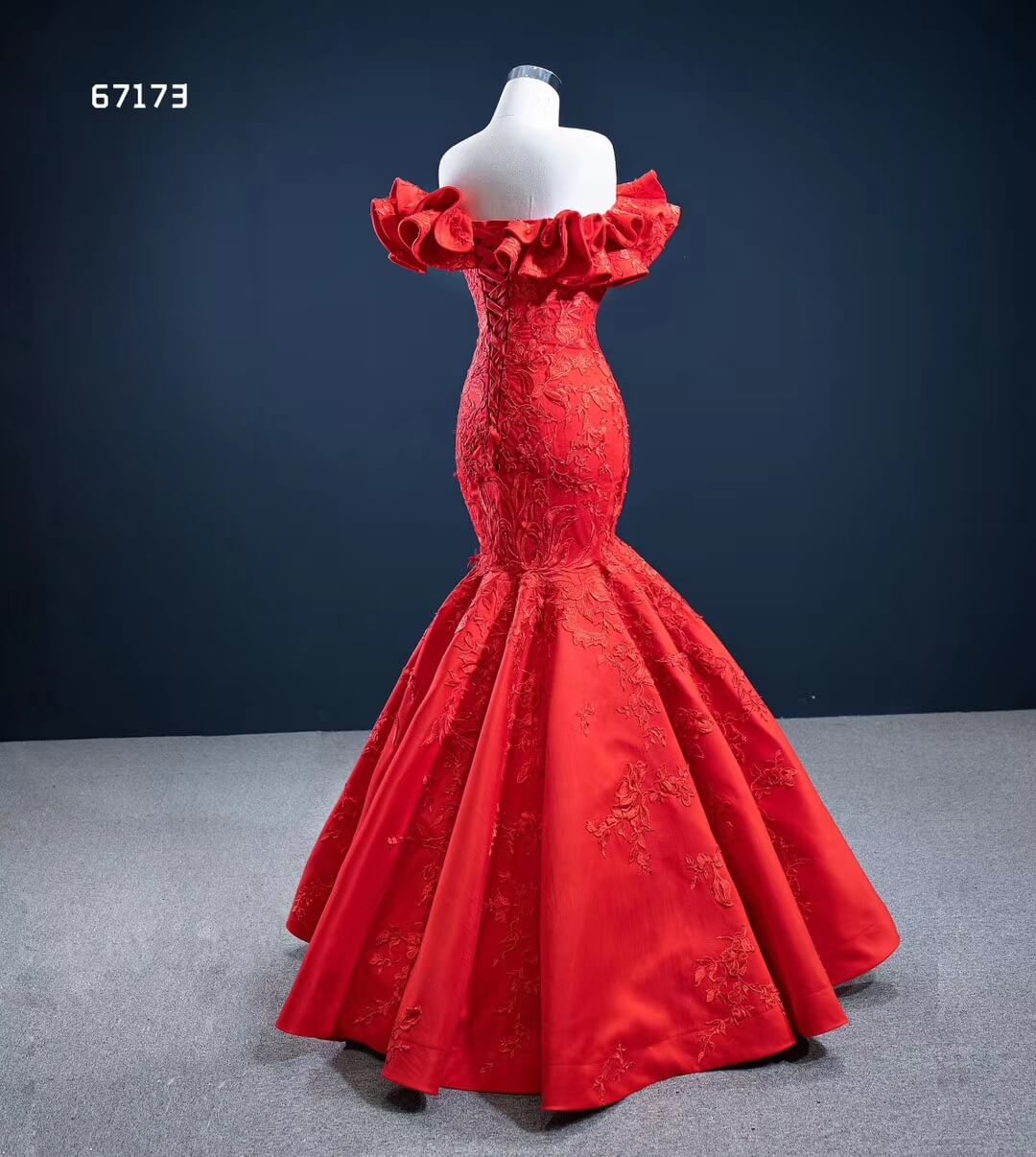 Prom Dress 2025 Red Lace Mermaid Wedding Dresses Off the Shoulder Trumpet Pageant Dress 67173 viniodress-unique prom dresses-Red-Custom Size-Viniodress