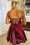 Red Lace Up Strapless Homecoming Dresses with Pockets SD1189-homecoming dresses-Viniodress-Viniodress