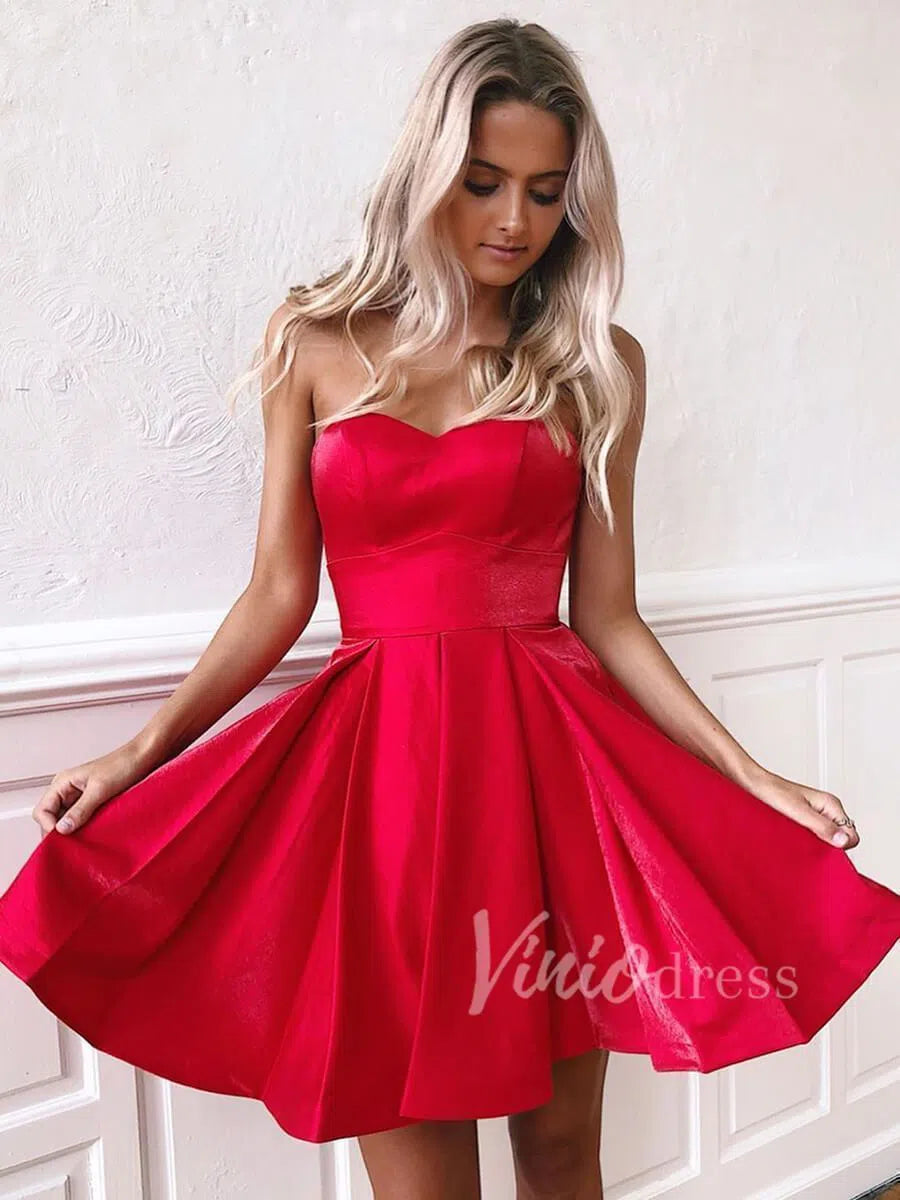 Short Prom Dresses 2025 Red Lace Up Strapless Homecoming Dresses with Pockets SD1189-homecoming dresses-Viniodress-Red-Custom Size-Viniodress