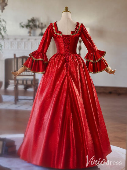 Red Long Sleeve Lacy Vintage Ball Gown Shimmering Ruffled Quinceanera Dress AD1313-Quinceanera Dresses 2025 -Viniodress-Red-Custom Size-