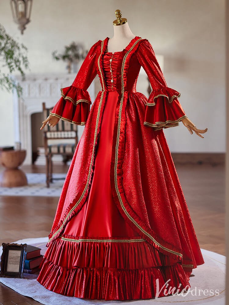 Red Long Sleeve Lacy Vintage Ball Gown Shimmering Ruffled Quinceanera Dress AD1313-Quinceanera Dresses 2025 -Viniodress-Red-Custom Size-