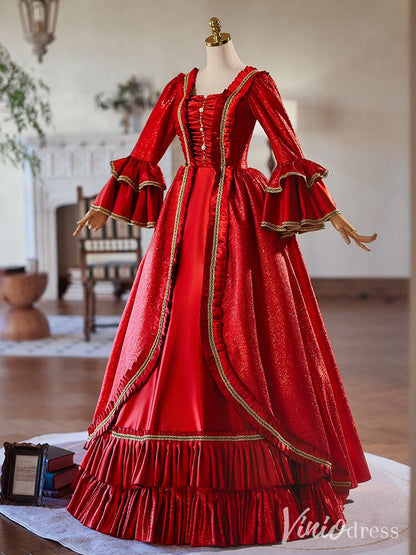 Red Long Sleeve Lacy Vintage Ball Gown Shimmering Ruffled Quinceanera Dress AD1313-Quinceanera Dresses 2025 -Viniodress-Red-Custom Size-