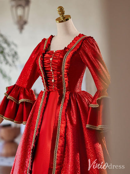 Red Long Sleeve Lacy Vintage Ball Gown Shimmering Ruffled Quinceanera Dress AD1313-Quinceanera Dresses 2025 -Viniodress-Red-Custom Size-