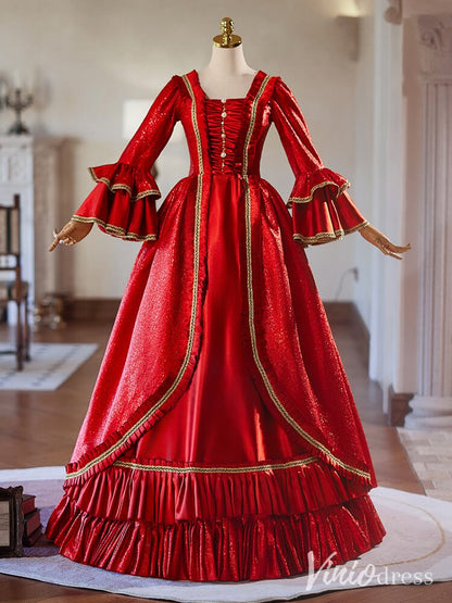 Red Long Sleeve Lacy Vintage Ball Gown Shimmering Ruffled Quinceanera Dress AD1313-Quinceanera Dresses 2025 -Viniodress-Red-Custom Size-