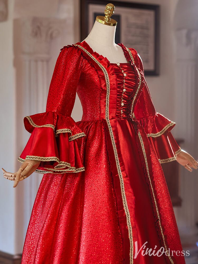 Red Long Sleeve Lacy Vintage Ball Gown Shimmering Ruffled Quinceanera Dress AD1313-Quinceanera Dresses 2025 -Viniodress-Red-Custom Size-