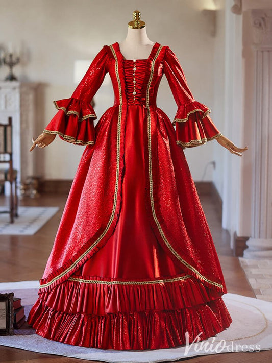 Red Long Sleeve Lacy Vintage Ball Gown Shimmering Ruffled Quinceanera Dress AD1313-Quinceanera Dresses 2025 -Viniodress-Red-Custom Size-