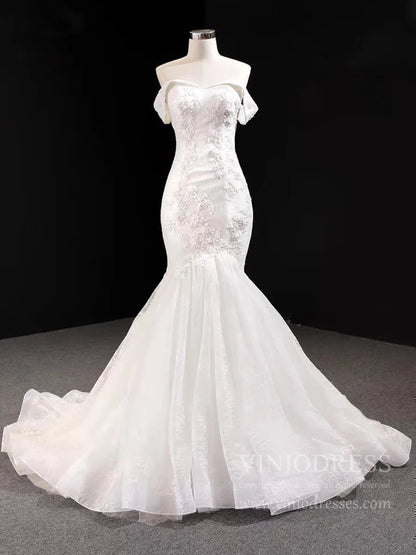 Red Mermaid Lace Prom Dresses Off Shoulder Trumpet Prom Gowns FD1273-prom dresses 2025 -Viniodress-Ivory-Custom Size-