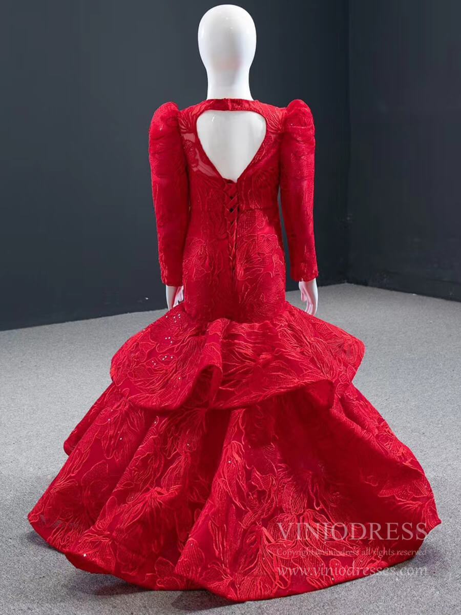 Red Mermaid Prom Dress Little Girls Pageant Dresses FD1192C-Pageant Dresses for Kids 2025 -Viniodress-As Picture-Custom Size-