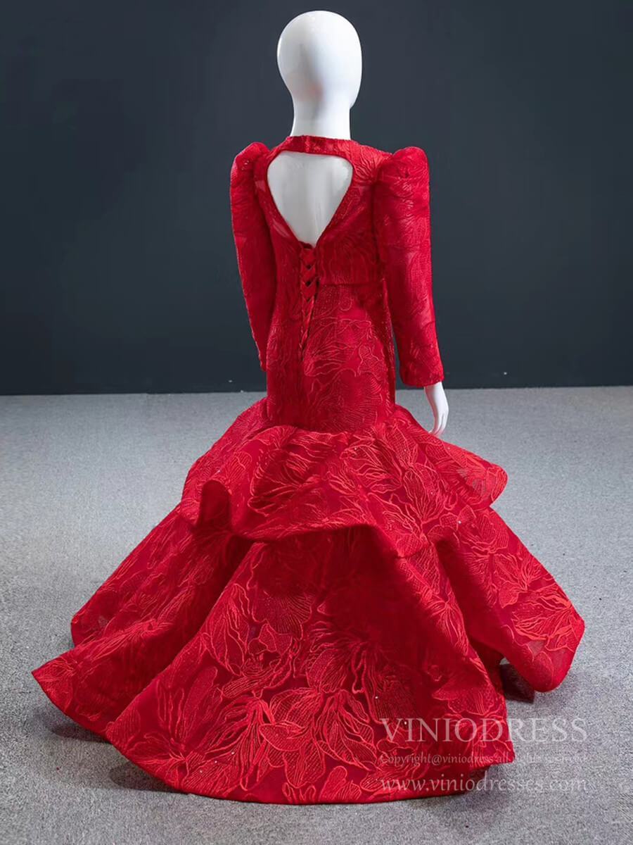 Red Mermaid Prom Dress Little Girls Pageant Dresses FD1192C-Pageant Dresses for Kids 2025 -Viniodress-As Picture-Custom Size-