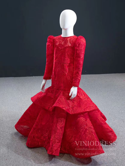 Red Mermaid Prom Dress Little Girls Pageant Dresses FD1192C-Pageant Dresses for Kids 2025 -Viniodress-As Picture-Custom Size-