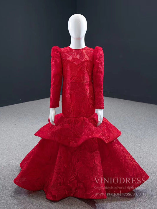 Red Mermaid Prom Dress Little Girls Pageant Dresses FD1192C-Pageant Dresses for Kids 2025 -Viniodress-As Picture-Custom Size-