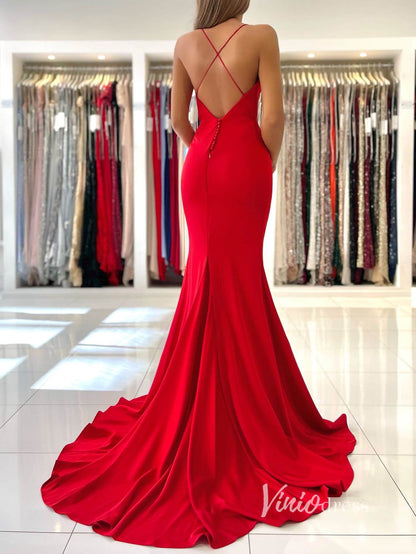 Red Mermaid Prom Dresses Spaghetti Strap Evening Dress FD2914-prom dresses 2025 -Viniodress-Red-Custom Size-