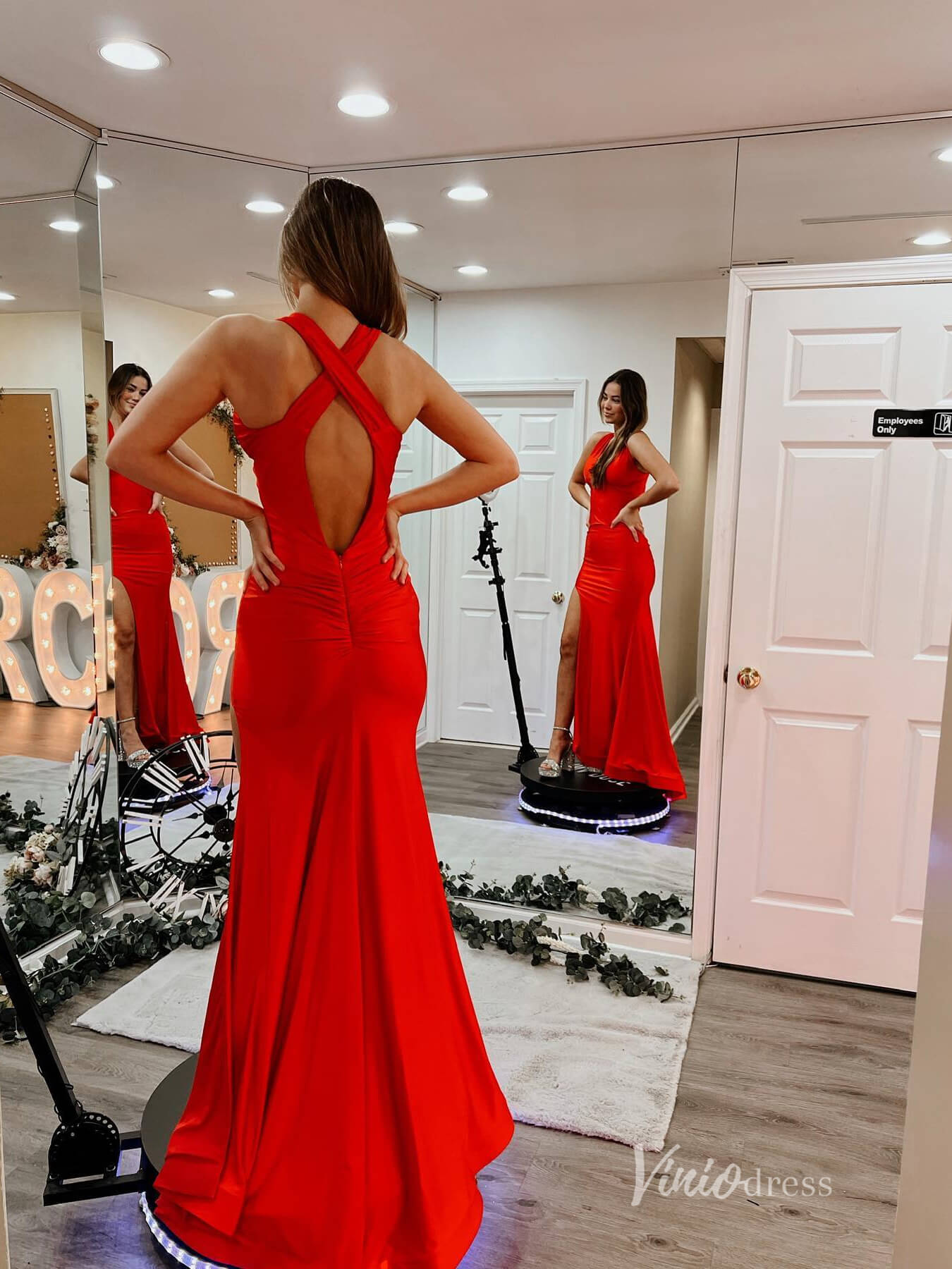 Red Mermaid Prom Dresses with Slit Satin Evening Dress FD3666-prom dresses 2025 -Viniodress-Red-Custom Size-