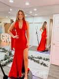 Red Mermaid Prom Dresses with Slit Satin Evening Dress FD3666-prom dresses-Viniodress-Viniodress