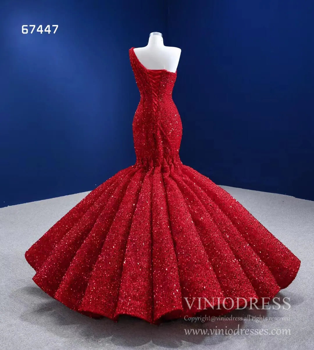 Red Mermaid Wedding Dress Trumpet Pageant Gown 67447-prom dresses 2025 -Viniodress-Red-Custom Size-