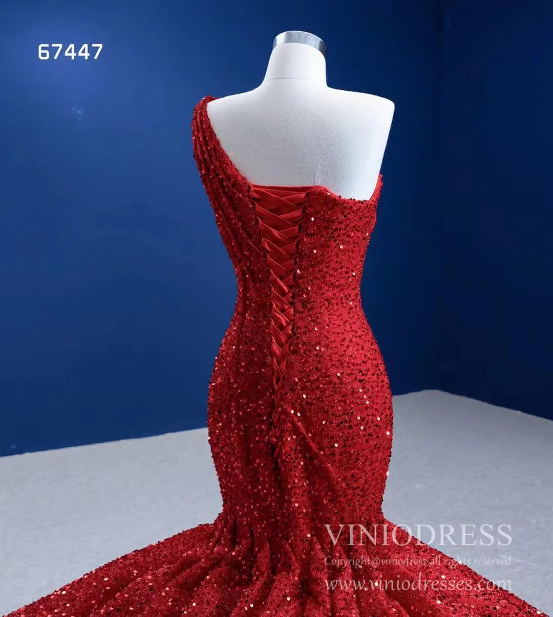 Red Mermaid Wedding Dress Trumpet Pageant Gown 67447-prom dresses 2025 -Viniodress-Red-Custom Size-