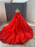 Red Off the Shoulder Bow Wedding Gowns Lace Beaded Quinceanera Dress 241075-Quinceanera Dresses-Viniodress-Viniodress