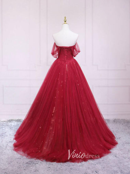 Red Off the Shoulder Prom Dresses Pleated Evening Dress FD3173-prom dresses 2025 -Viniodress-Red-Custom Size-