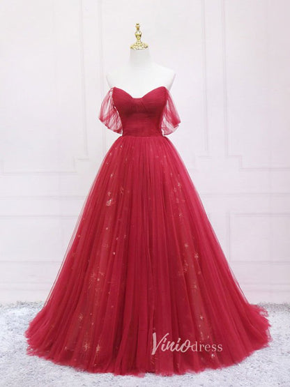 Red Off the Shoulder Prom Dresses Pleated Evening Dress FD3173-prom dresses 2025 -Viniodress-Red-Custom Size-