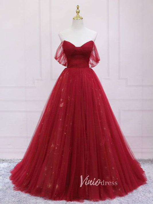 Red Off the Shoulder Prom Dresses Pleated Evening Dress FD3173-prom dresses 2025 -Viniodress-Red-Custom Size-