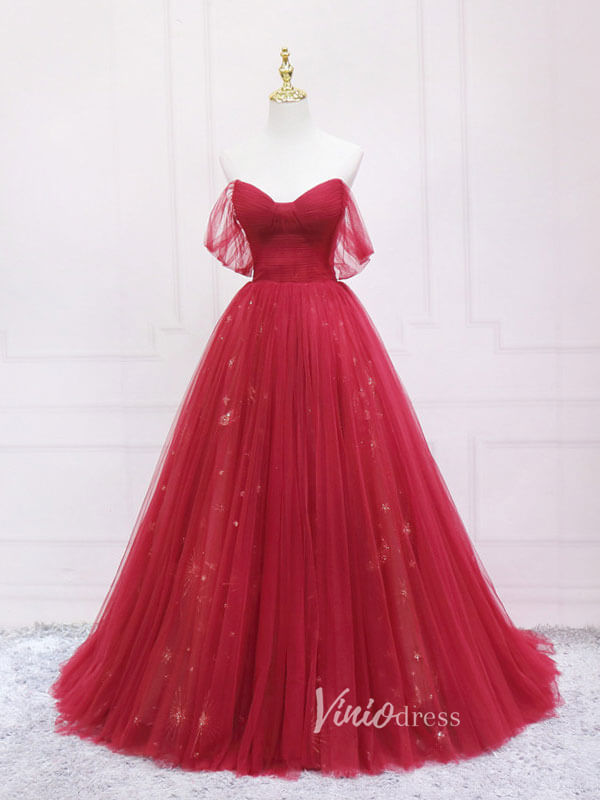 Prom Dress 2025 Red Off the Shoulder Prom Dresses Pleated Evening Dress FD3173-unique prom dresses-Red-Custom Size-Viniodress