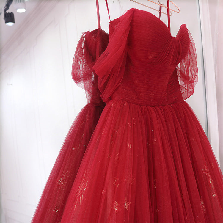 Prom Dress 2025 Red Off the Shoulder Prom Dresses Pleated Evening Dress FD3173-unique prom dresses-Red-Custom Size-Viniodress