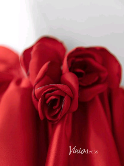 Red Off the Shoulder Prom Dresses Rosette Dress AD1040-prom dresses 2025 -Viniodress-Red-Custom Size-