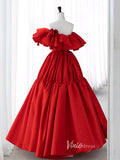 Red Off the Shoulder Prom Dresses Rosette Dress AD1040-prom dresses-Viniodress-Viniodress