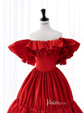 Red Off the Shoulder Prom Dresses Rosette Dress AD1040-prom dresses-Viniodress-Viniodress