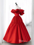 Red Off the Shoulder Prom Dresses Rosette Dress AD1040