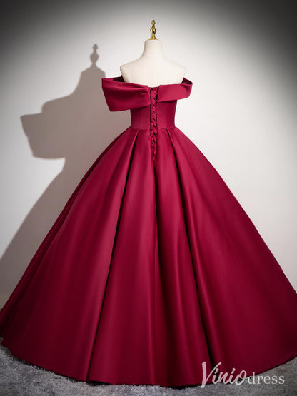Red Off the Shoulder Prom Dresses Satin Formal Gown AD1352-prom dresses 2025 -Viniodress-Red-Custom Size-