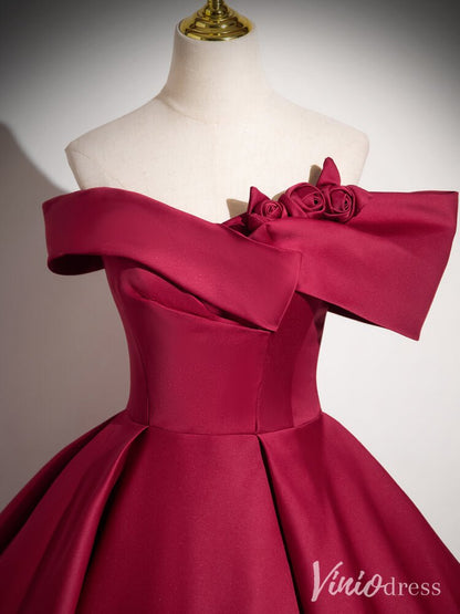 Red Off the Shoulder Prom Dresses Satin Formal Gown AD1352-prom dresses 2025 -Viniodress-Red-Custom Size-