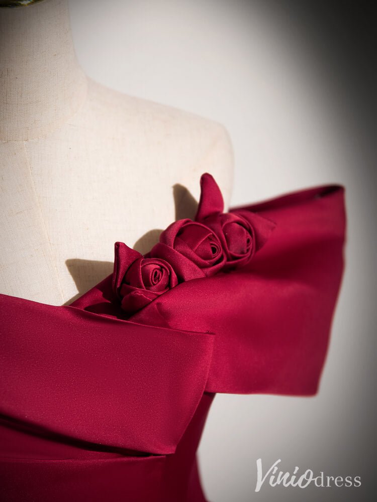 Red Off the Shoulder Prom Dresses Satin Formal Gown AD1352-prom dresses 2025 -Viniodress-Red-Custom Size-