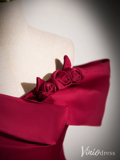 Red Off the Shoulder Prom Dresses Satin Formal Gown AD1352-prom dresses 2025 -Viniodress-Red-Custom Size-