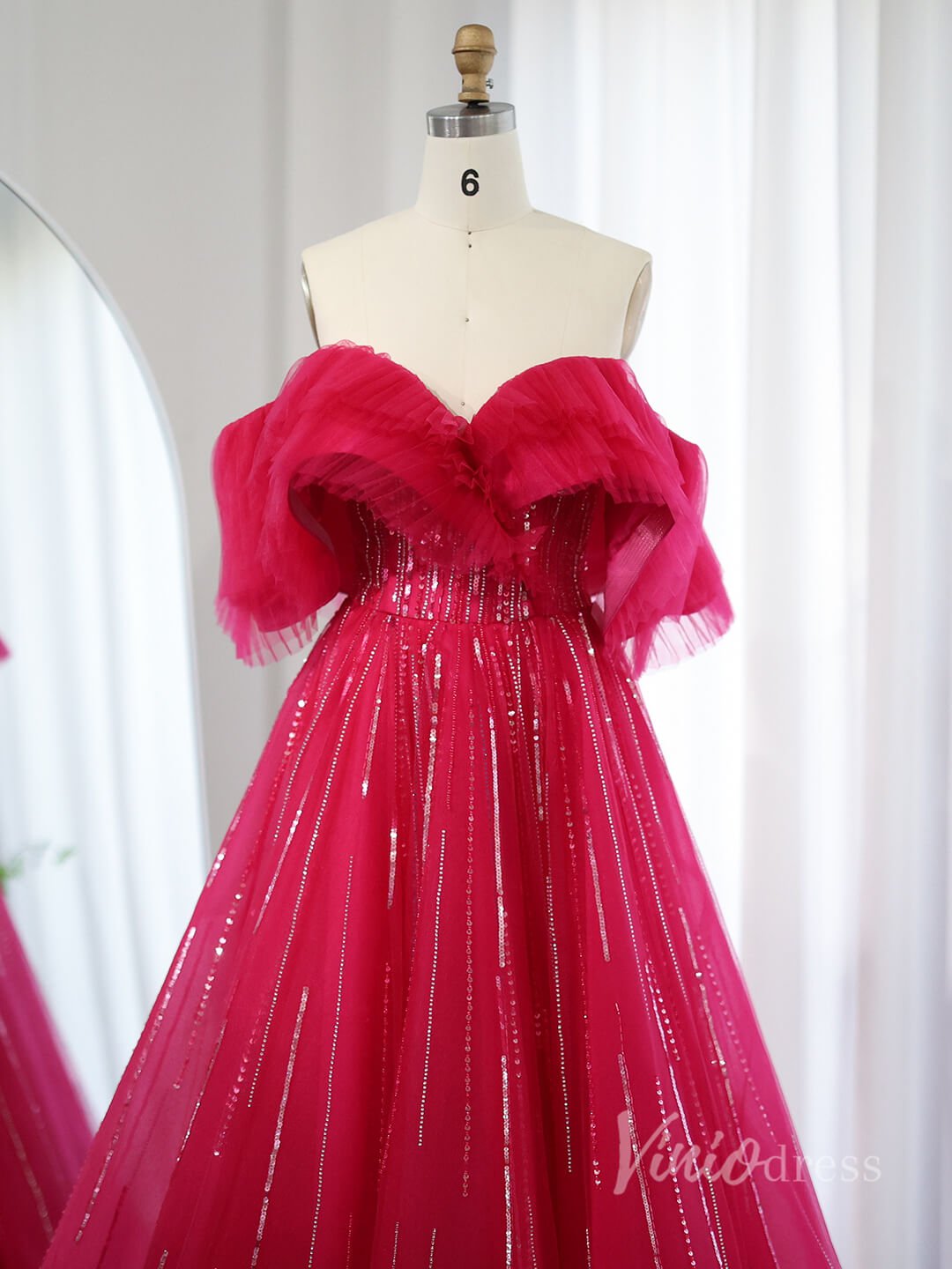 Red Off the Shoulder Prom Dresses Sequin Lace Formal Gown AD1187-prom dresses 2025 -Viniodress-Red-US2-