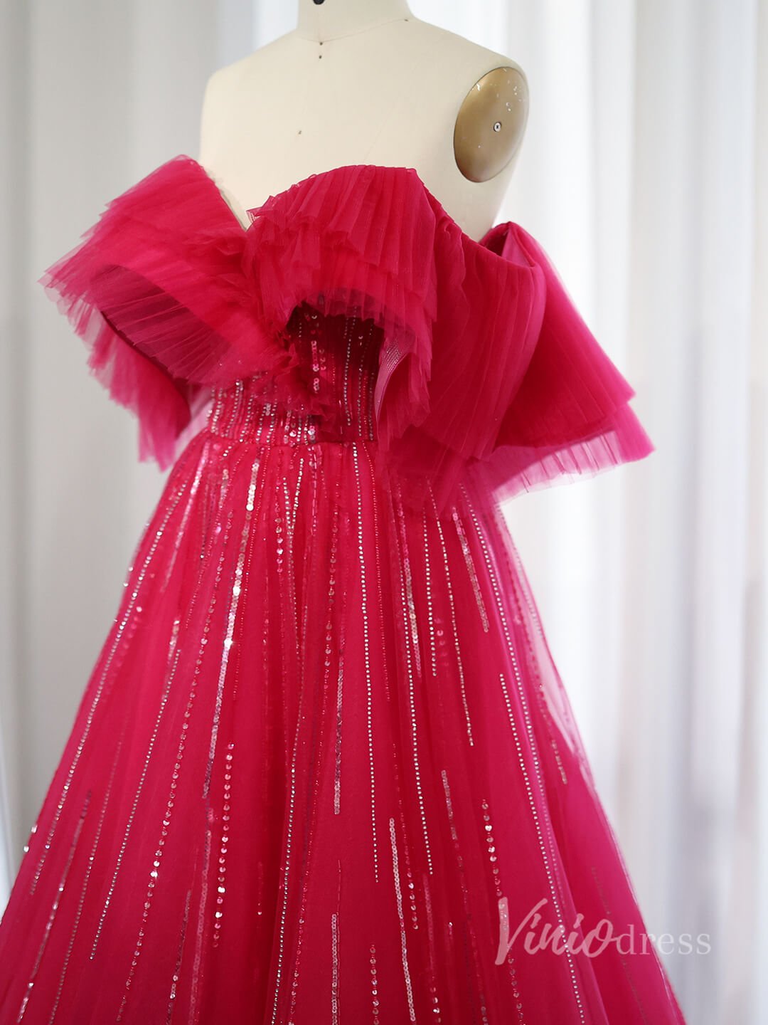 Red Off the Shoulder Prom Dresses Sequin Lace Formal Gown AD1187-prom dresses 2025 -Viniodress-Red-US2-