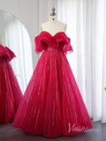 Red Off the Shoulder Prom Dresses Sequin Lace Formal Gown AD1187