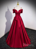 Red Off the Shoulder Satin Cheap Prom Dresses Spaghetti Strap Formal Gown 90049