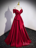 Prom Dress 2025 Red Off the Shoulder Satin Cheap Prom Dresses Spaghetti Strap Formal Gown 90049-unique prom dresses-Red-Custom Size-Viniodress